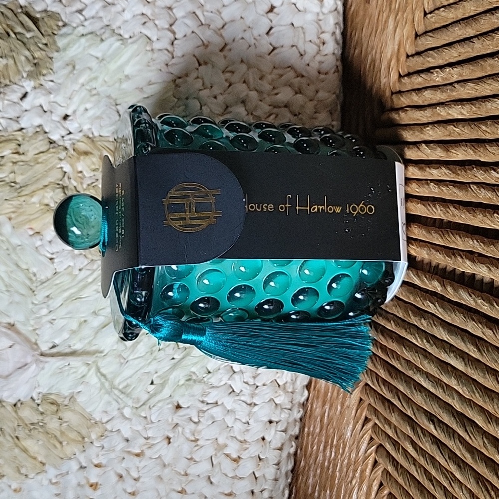 House of Harlow 1960 ocean jasper soy blend candle in a teal hobnail jar  10oz